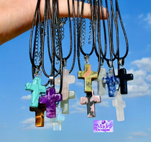 Load image into Gallery viewer, Natural Stone Quartz Cross Pendant Necklace