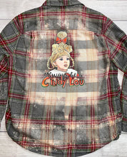 Load image into Gallery viewer, Always Be A Cindy Lou In A World Full Of Grinches Gray/Green/Red Plaid Bleached Flannel Shirt Size XL