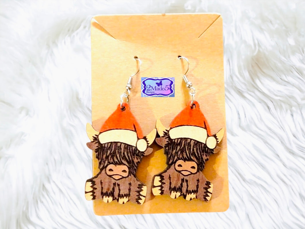 Christmas Highland Cow Dangle Earrings