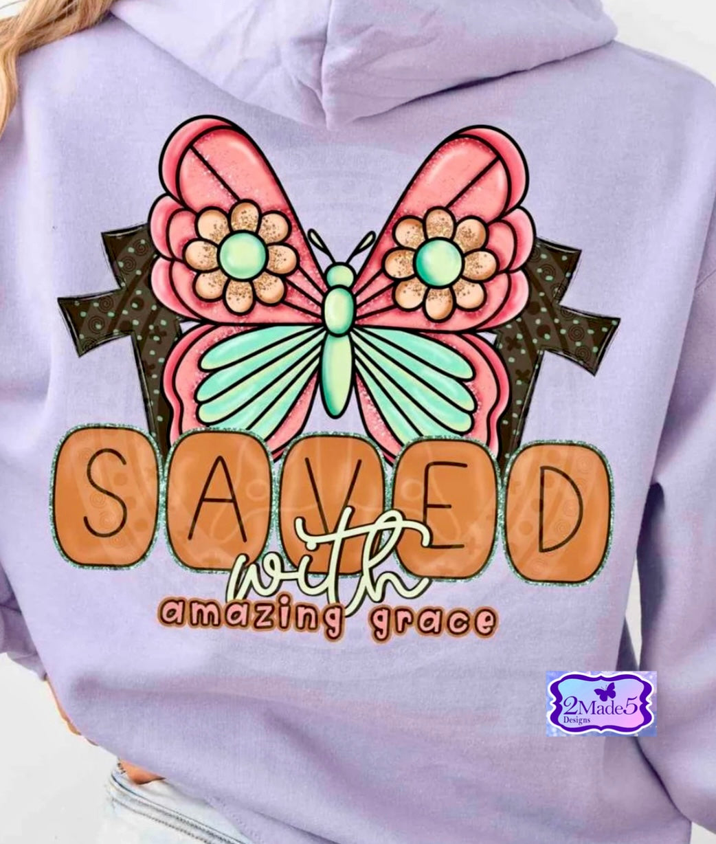 Saved With Amazing Grace Butterfly Shirt