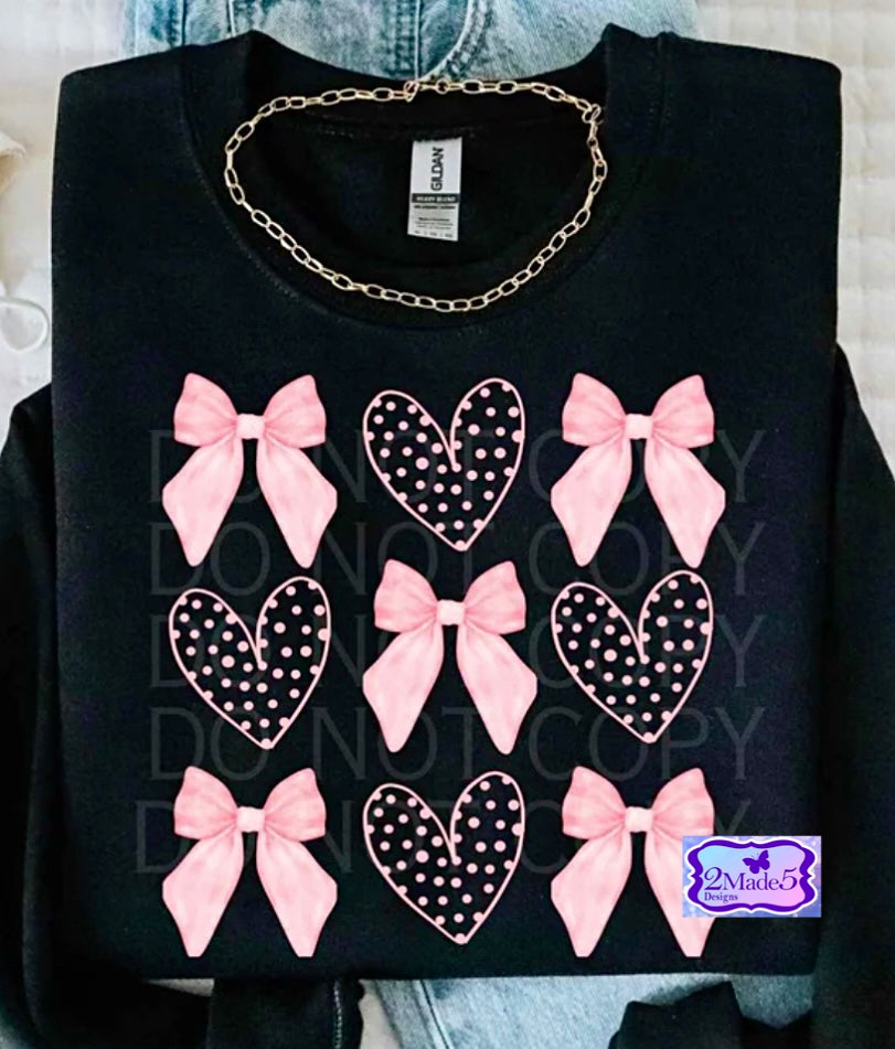 Valentine Dotted Hearts Pink Coquette Bows Shirt