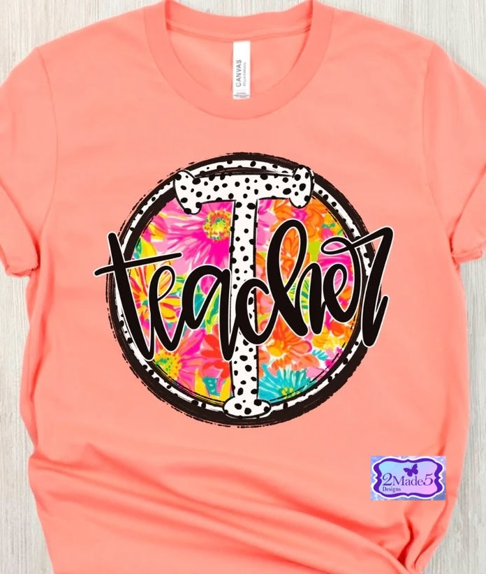 Teacher Floral Circle Dots Shirt