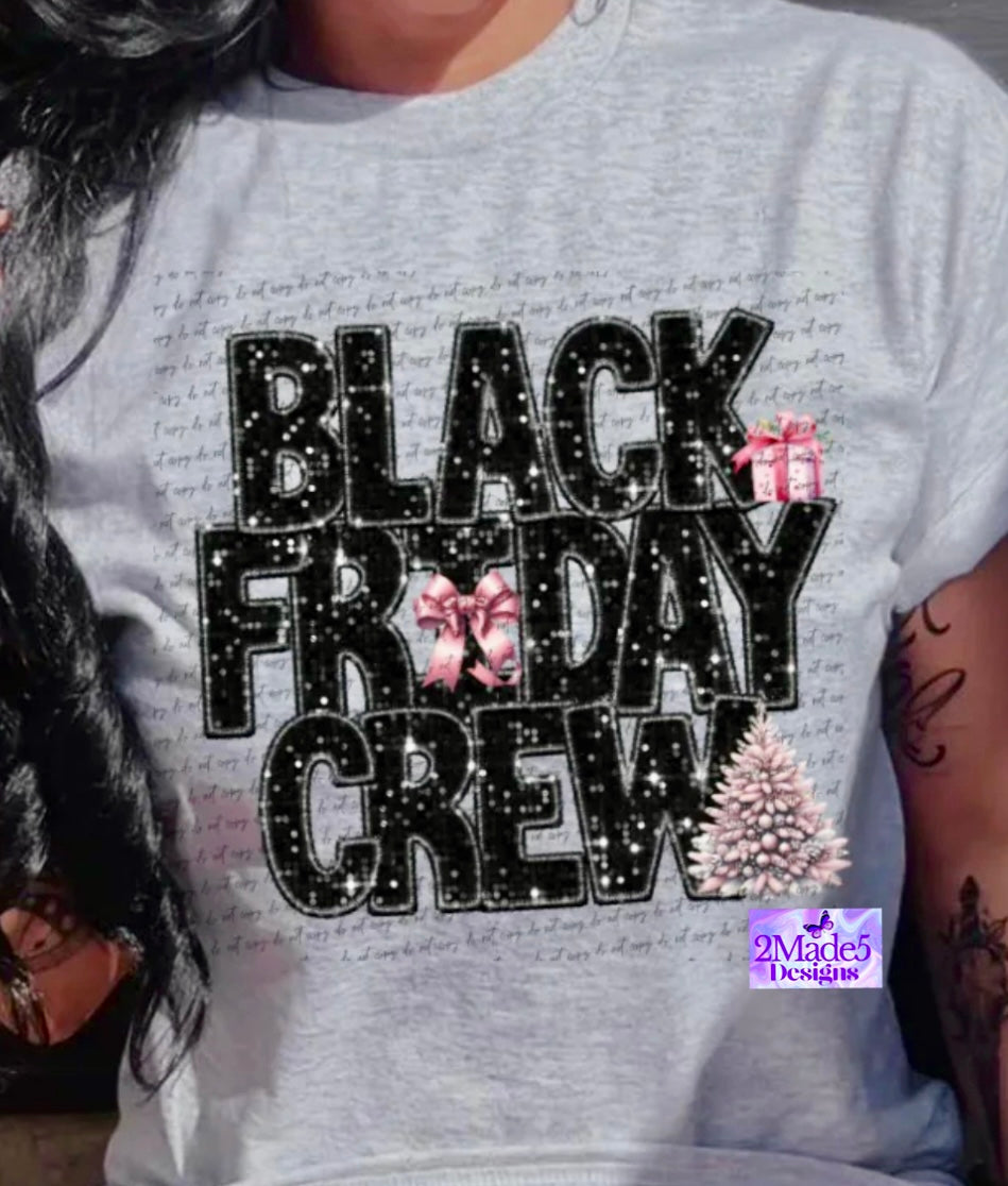 Black Friday Crew faux black & pink sequins Shirt