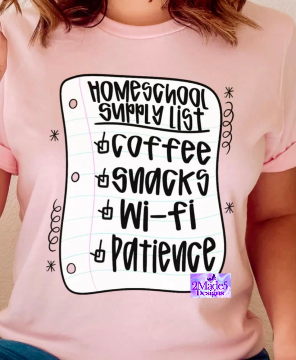 Homeschool Supply List Shirt
