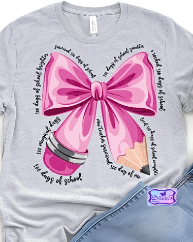 100 Days Of School Pink Pencil Bow Shirt