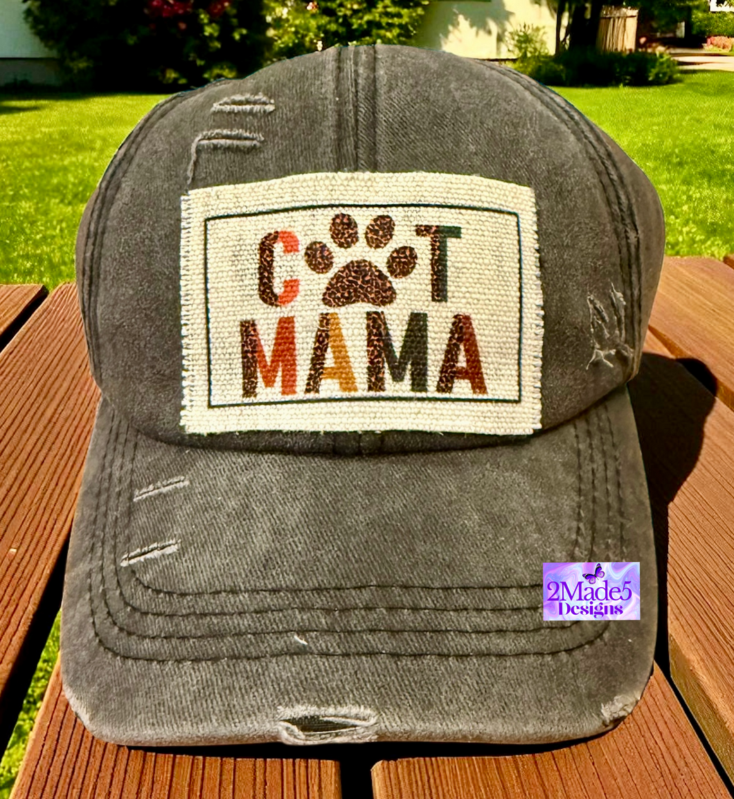 Cat Mama Distressed Criss Cross Ponytail Hat