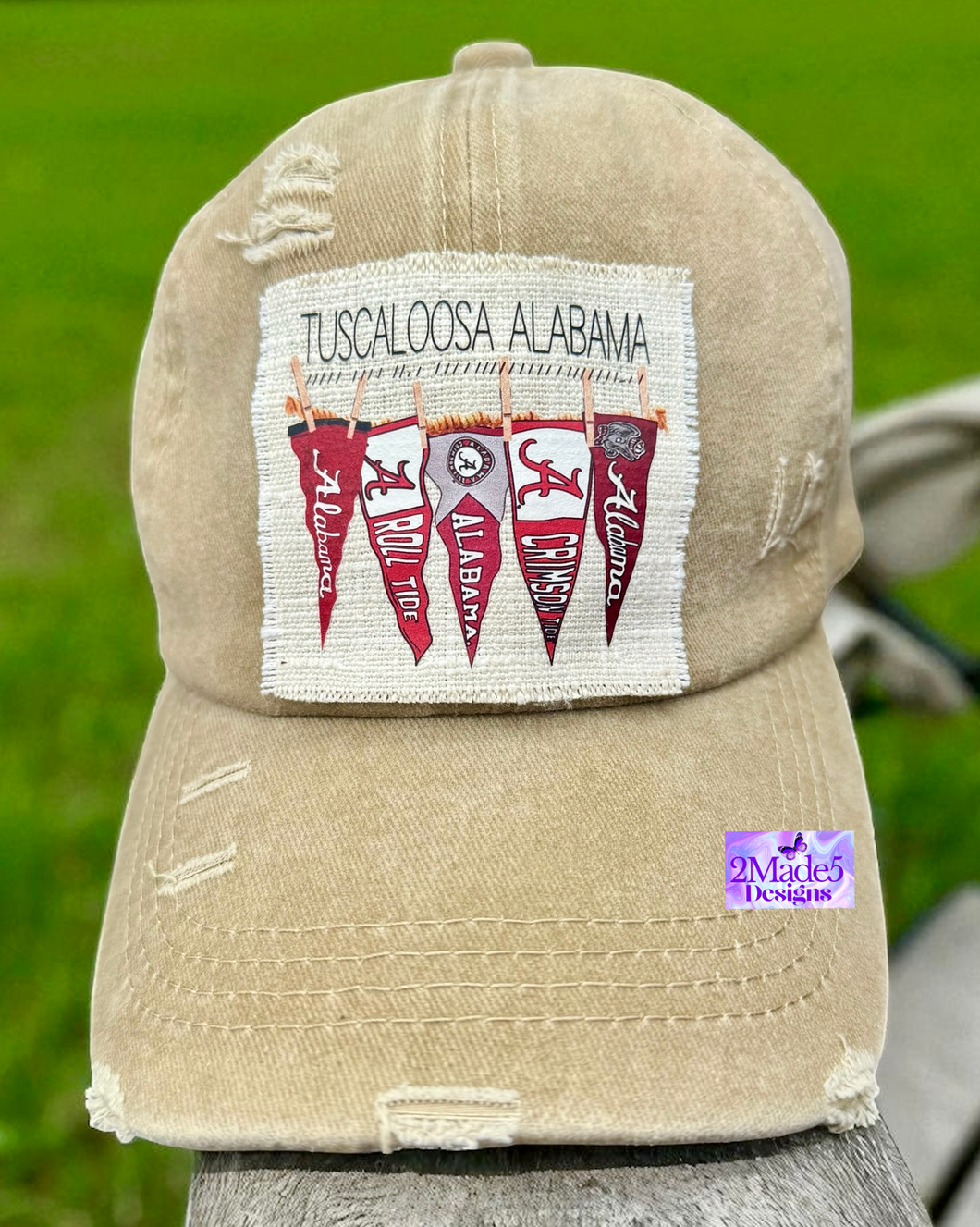 Alabama Pennant Distressed Criss Cross Ponytail Hat