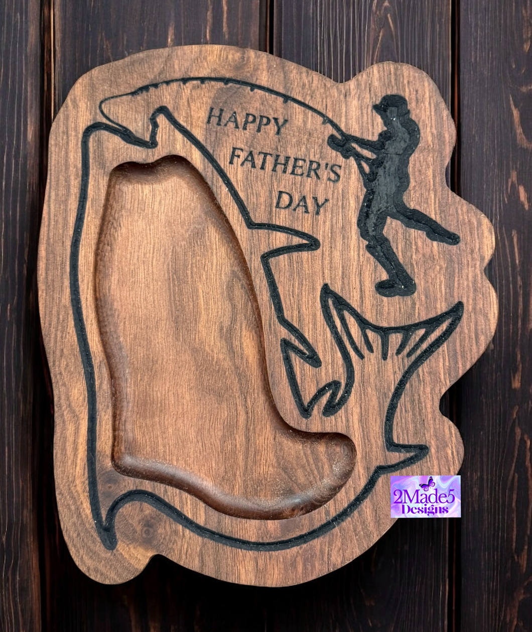 Happy Father’s Day Fishing Shape Solid Wood Valet Catch-All Tray