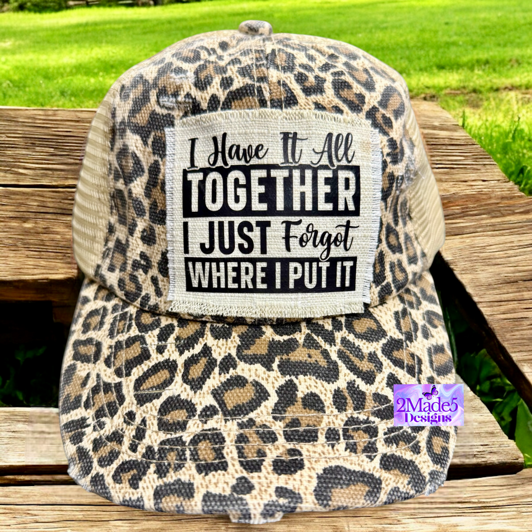 I Have It All Together Distressed Leopard Criss Cross Ponytail Hat