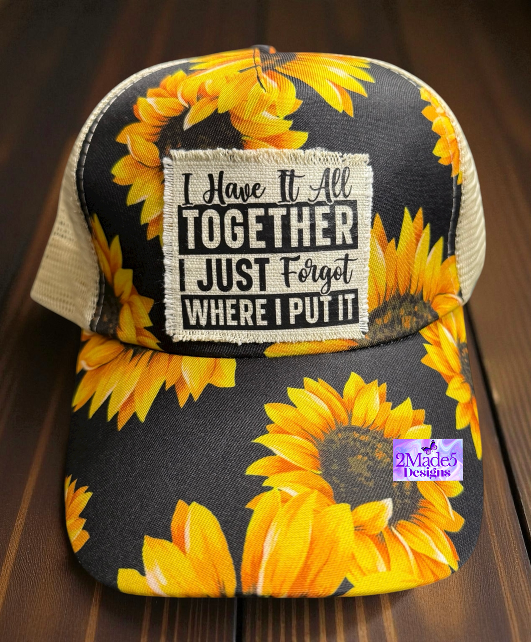 I Have It All Together Distressed Sunflower Criss Cross Ponytail Hat