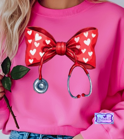 Valentine Coquette Bow Stethoscope  Nurse Doctor Shirt