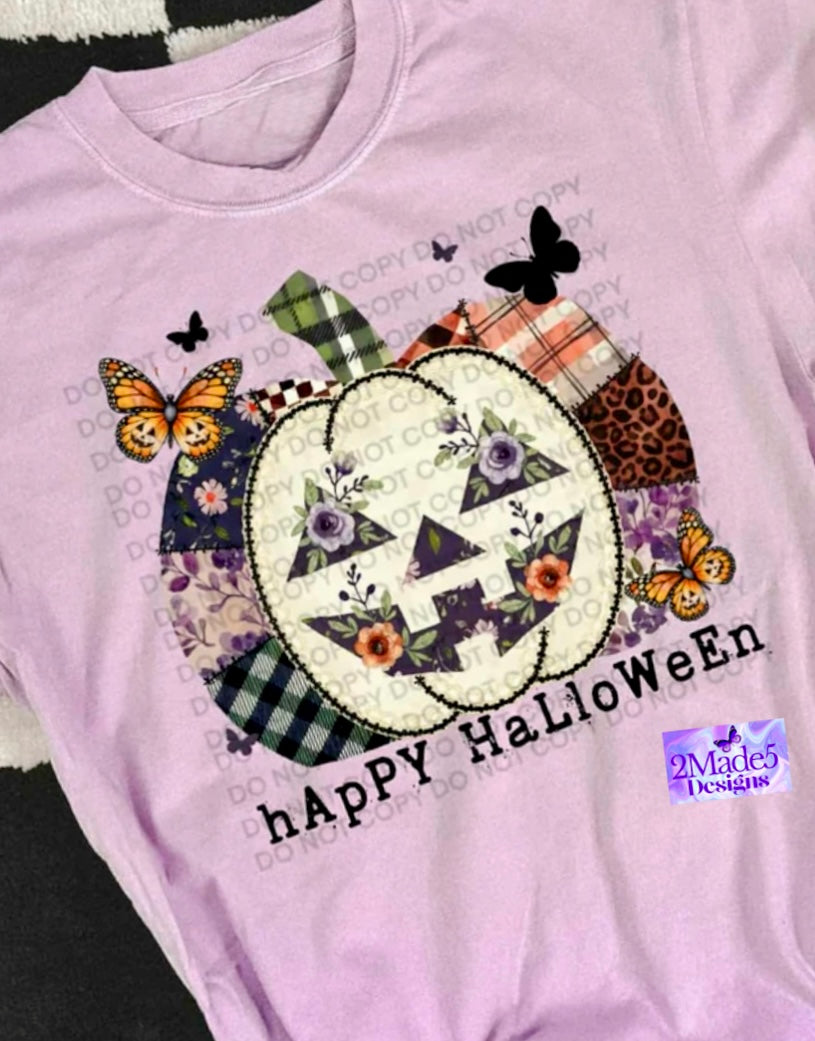 Happy Halloween Patchwork Pumpkin Shirt