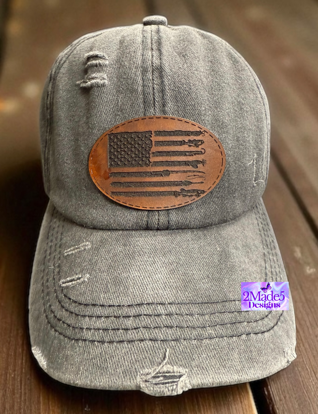 Fishing Flag Distressed Criss Cross Ponytail Hat
