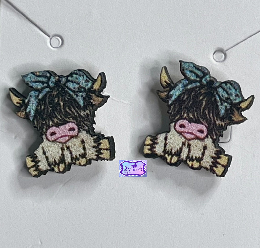 Highland Cow Stud Wood Earrings