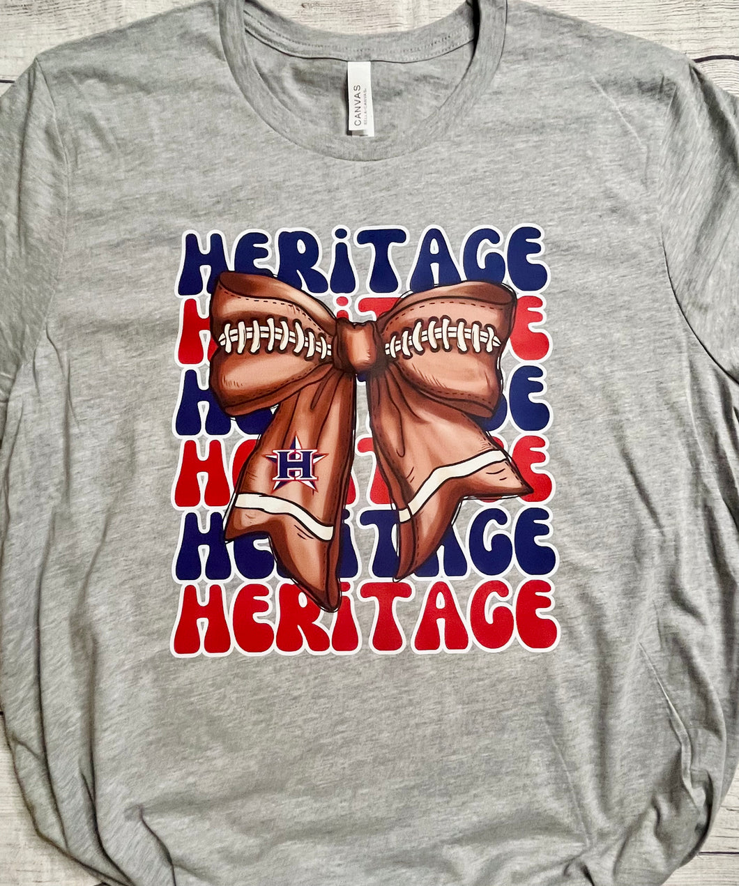 Heritage Generals Football Bow Bella Canvas Heather Athletic Gray Shirt