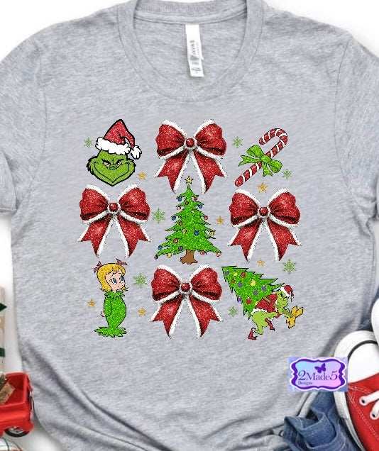 Grinch Coquette Bow Bella Canvas Athletic Heather Unisex Short Sleeve Shirt