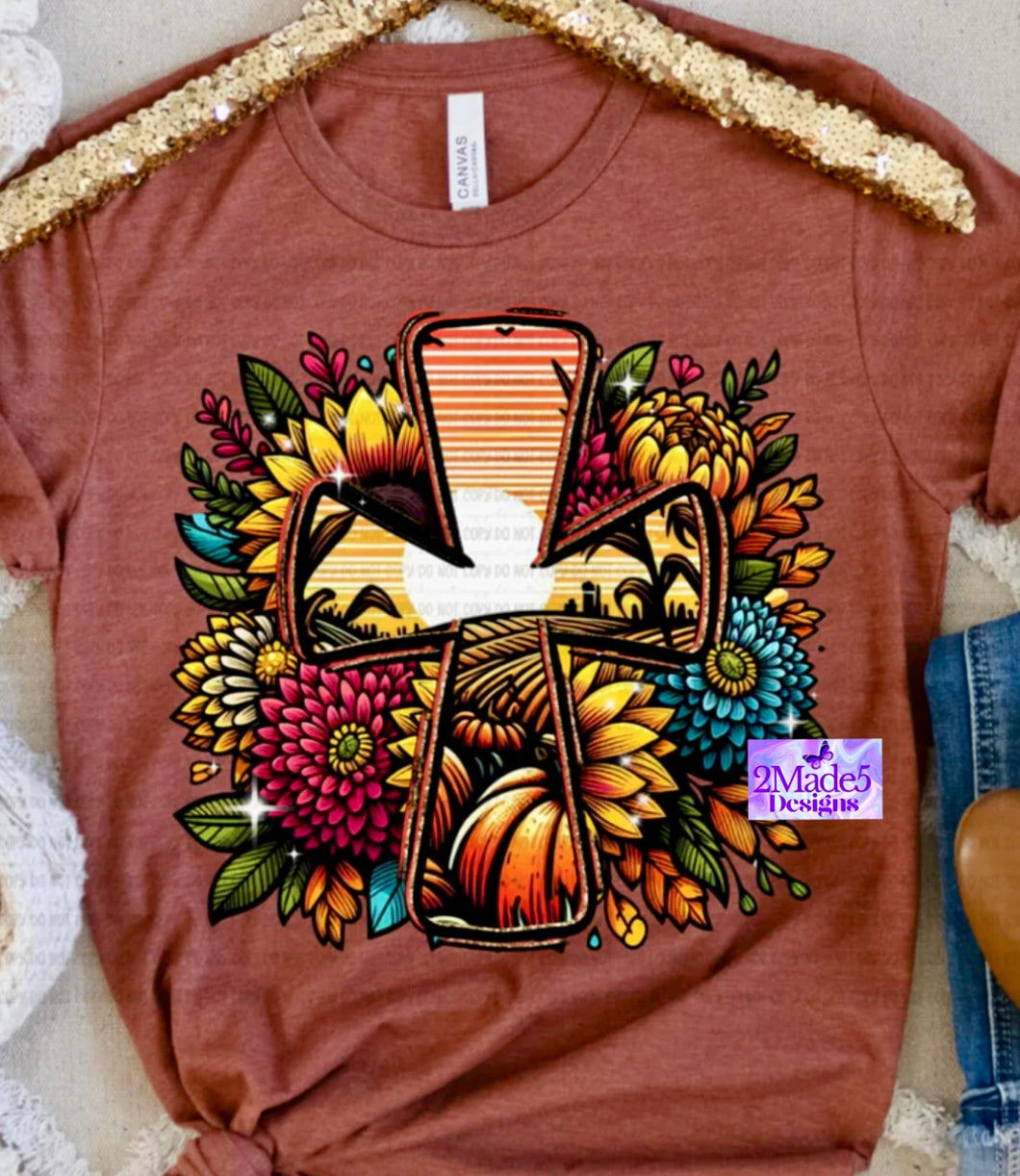 Fall Floral Cross Shirt