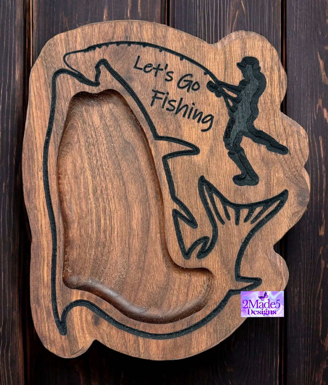 Let’s Go Fishing Shape Solid Wood Valet Catch-All Tray