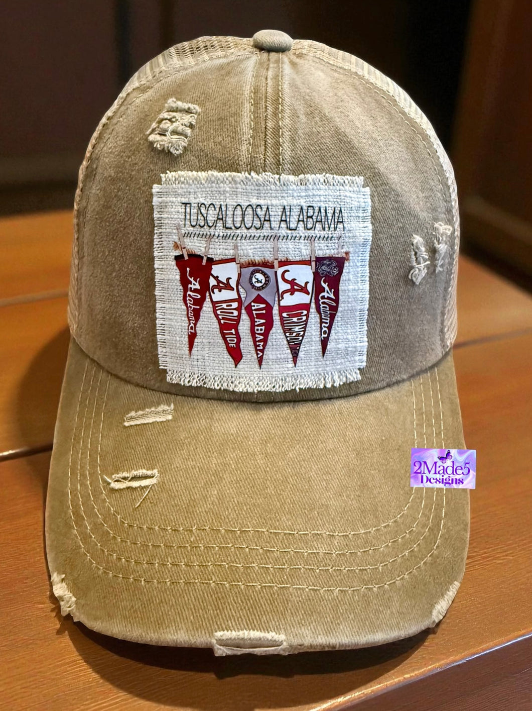 Alabama Pennant Distressed Criss Cross Ponytail Hat