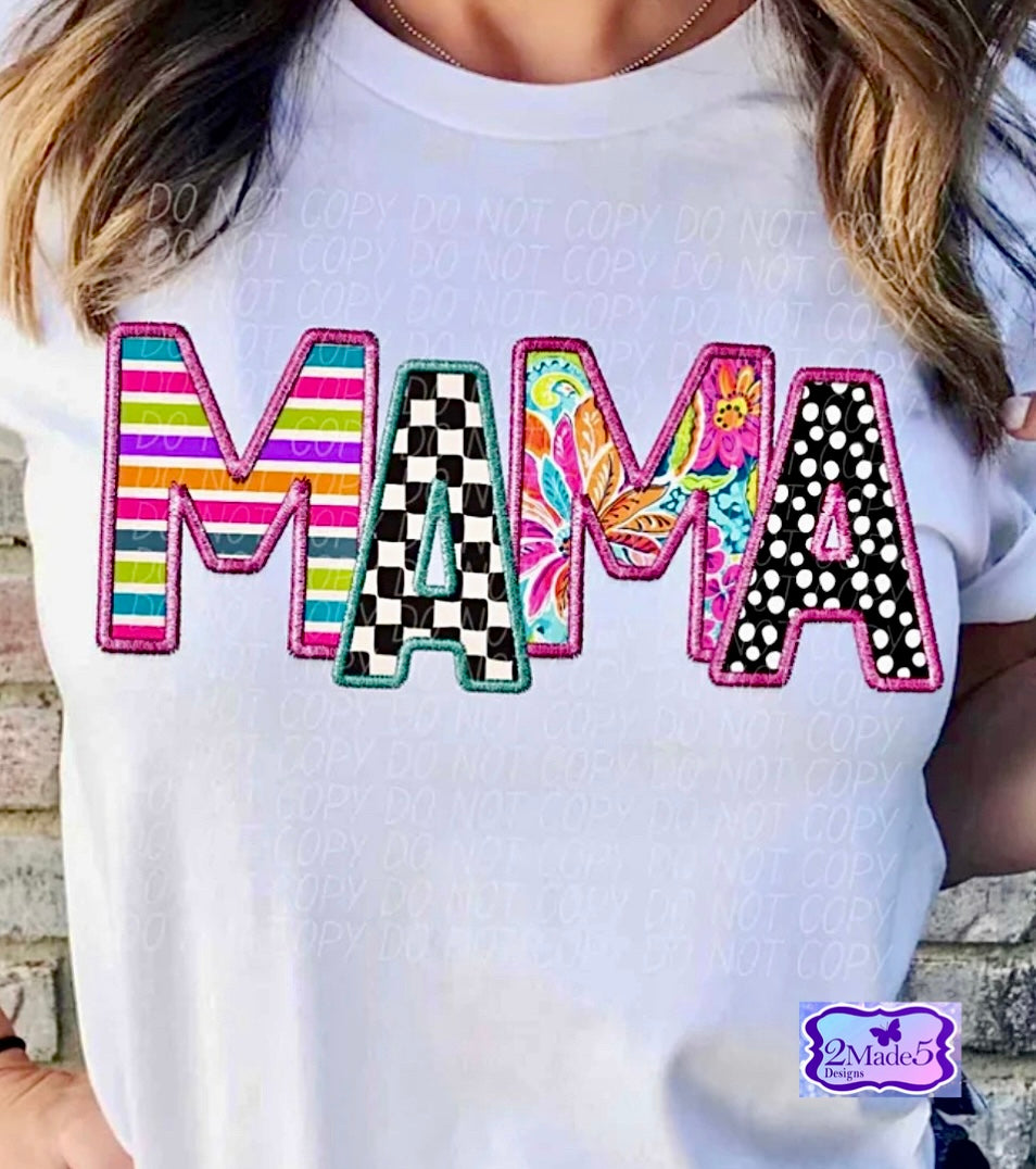 Mama Colorful faux embroidery Shirt