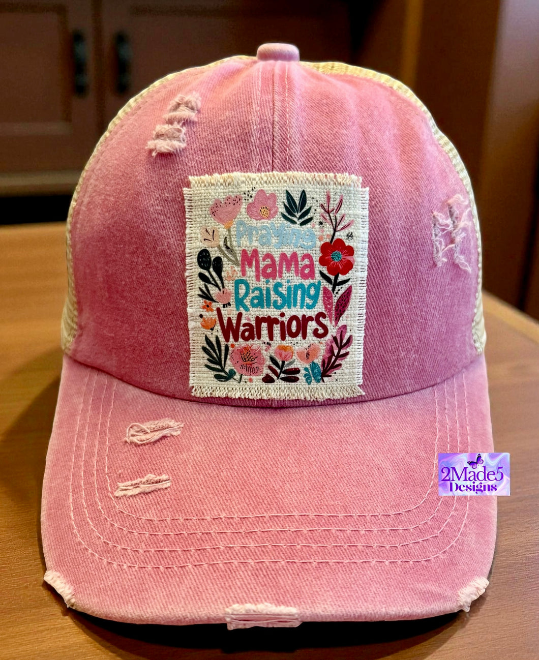 Praying Mama Raising Warriors Distressed Ponytail Hat