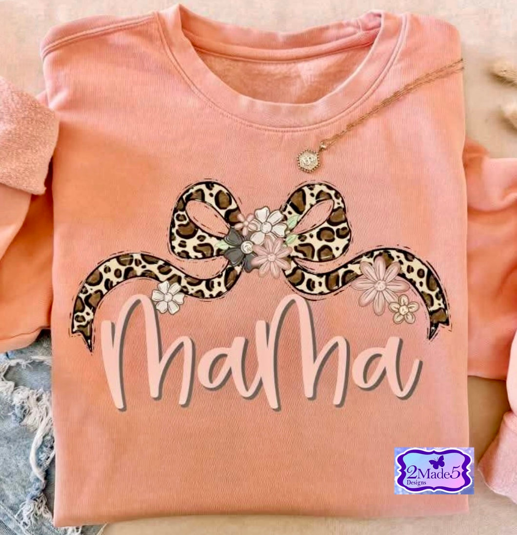 Mama Leopard Bow Flowers Shirt