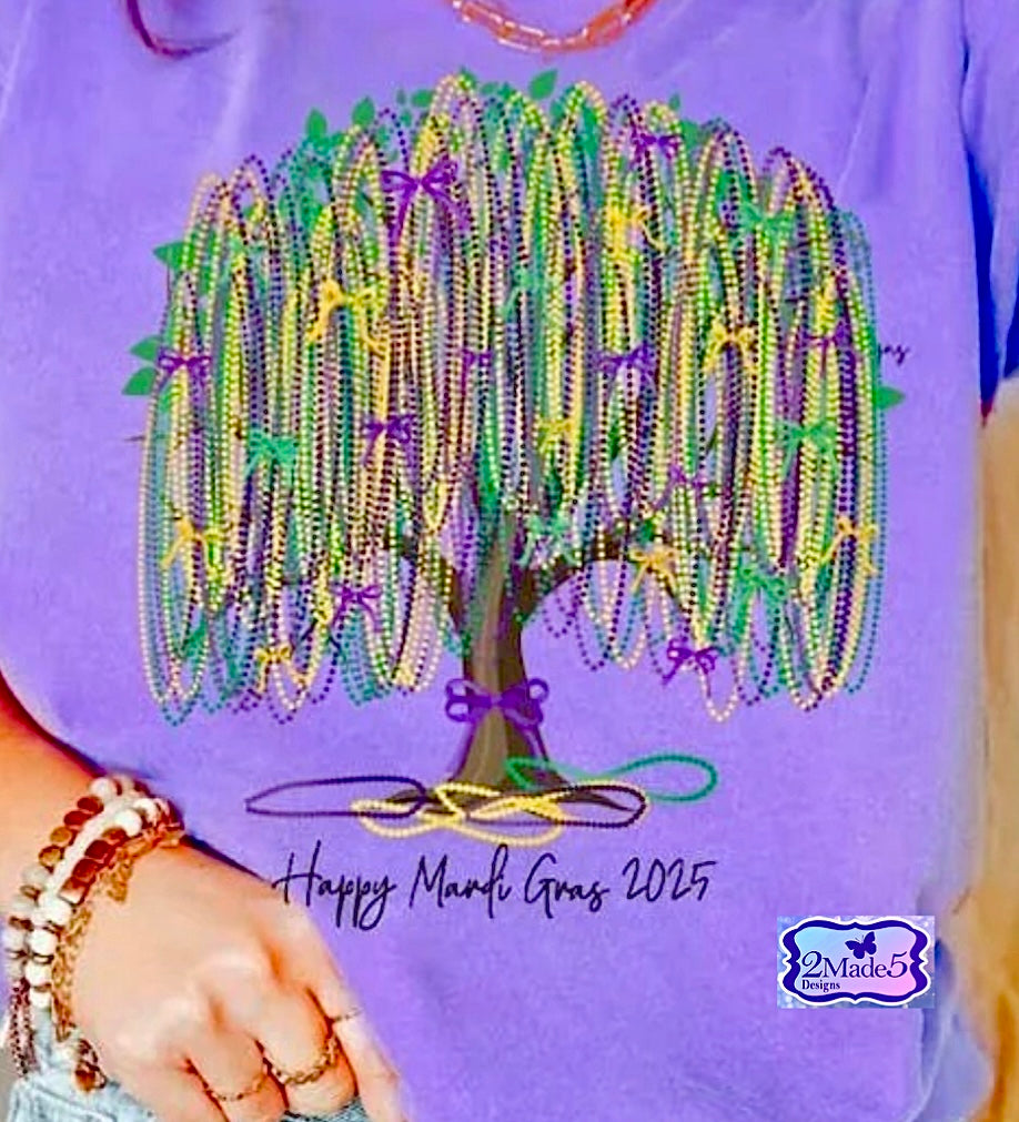 Happy Mardi Gras Beads & Bows Tree Shirt