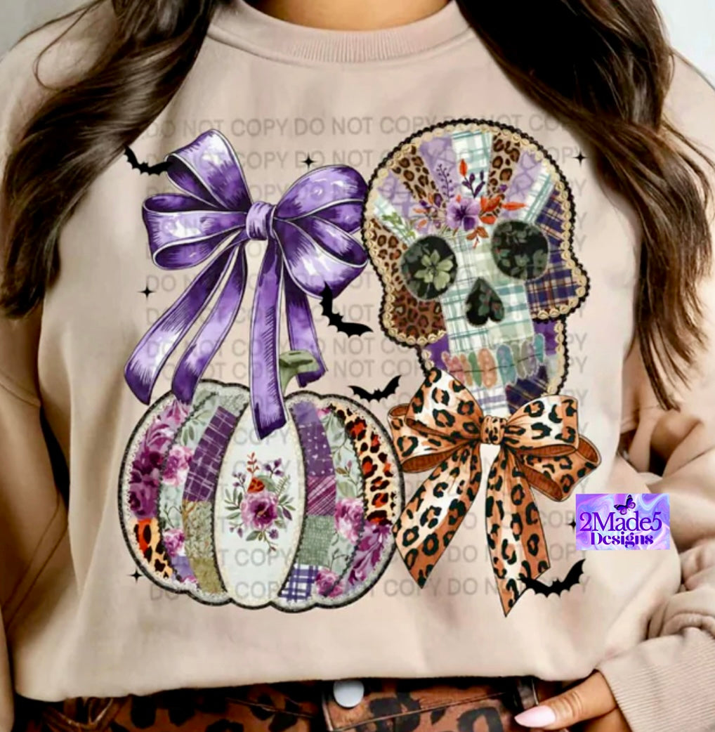 Patchwork Pumpkin & Skull Bows Shirt