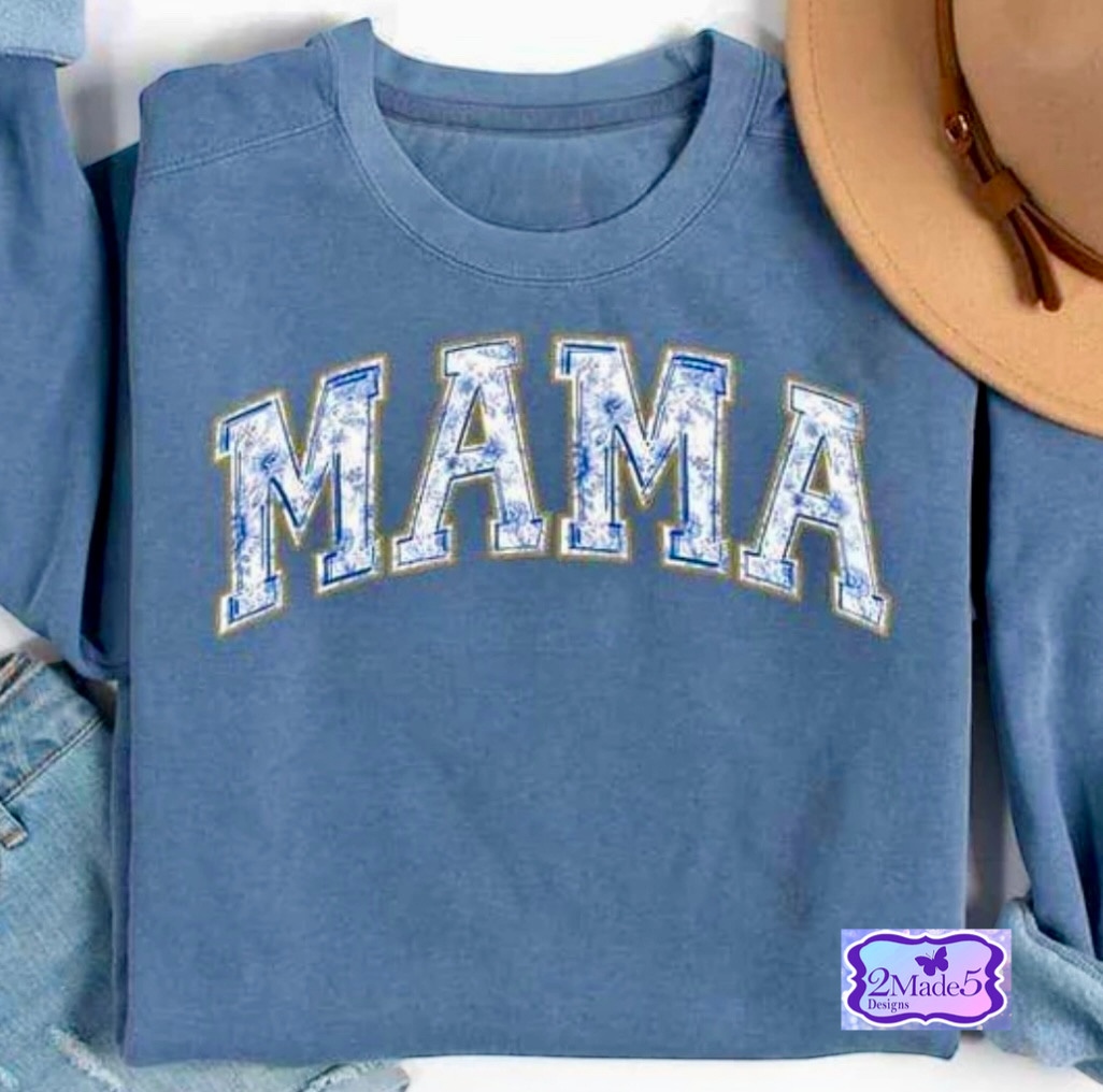 Mama Blue Flowers Shirt