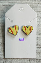 Load image into Gallery viewer, Heart Sports Stud Wood Earrings
