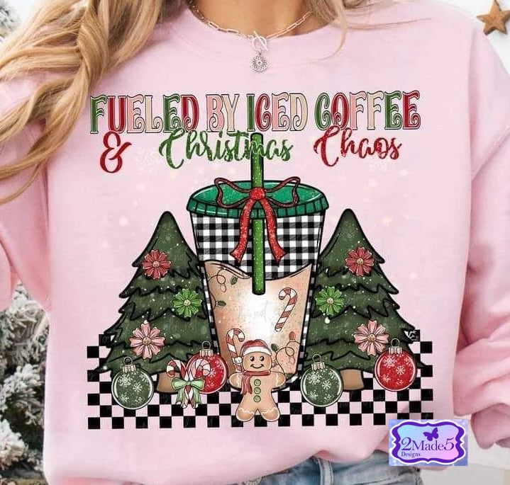 Fueled By Iced Coffee & Christmas Chaos Shirt