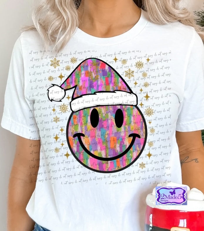 Watercolor Smiley Face Santa Hat Shirt