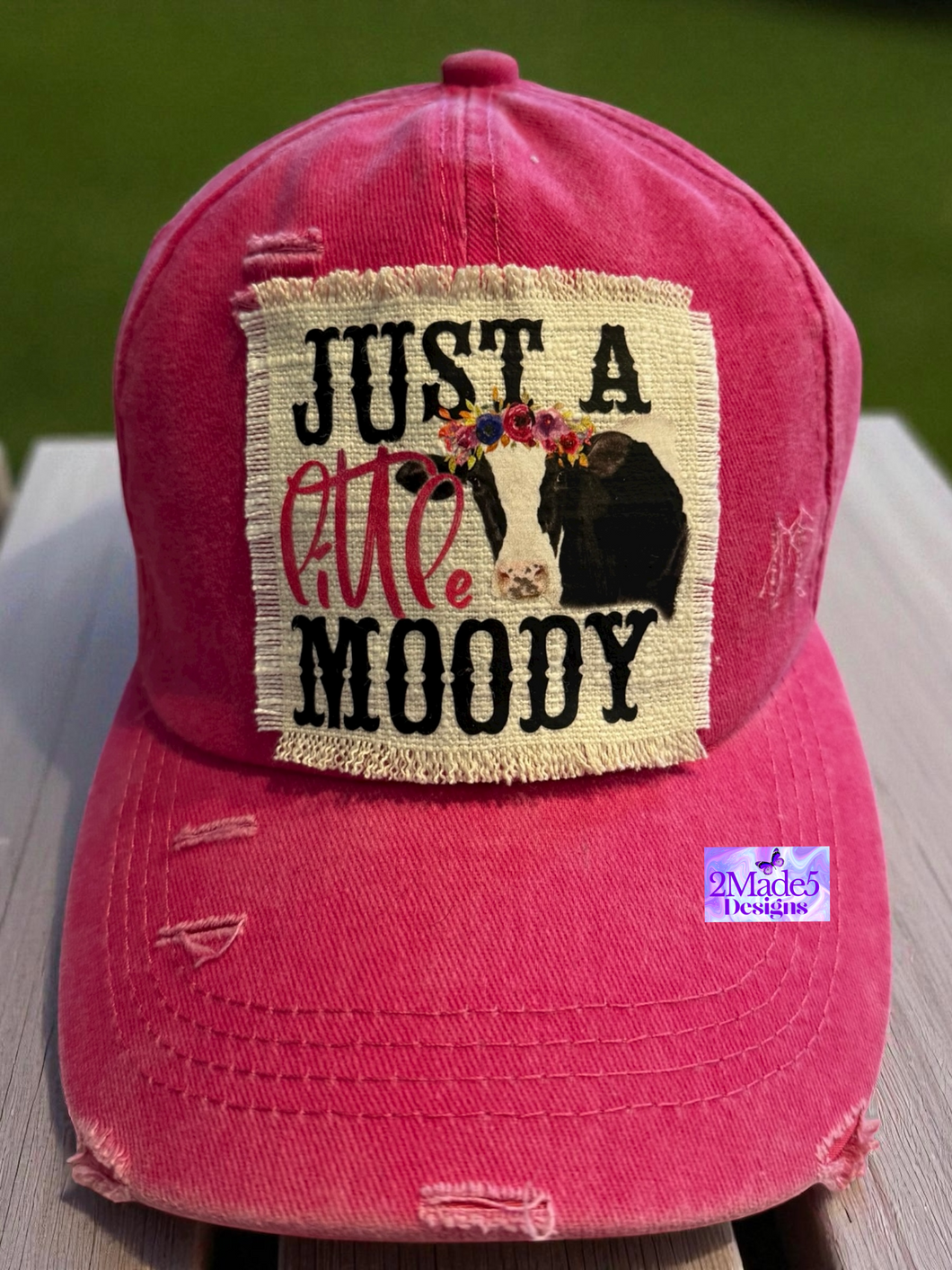 Just A Little Moody Distressed Pink Criss Cross Ponytail Hat