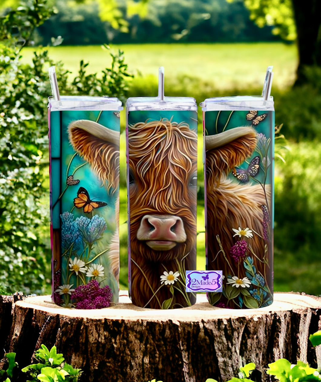 Highland Cow Butterflies Flowers 20oz Tumbler