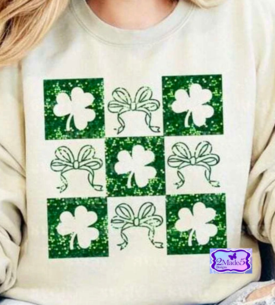 Block Clovers Bows faux glitter Shirt