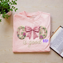 Load image into Gallery viewer, God Is Good Bow faux embroidered Shirt
