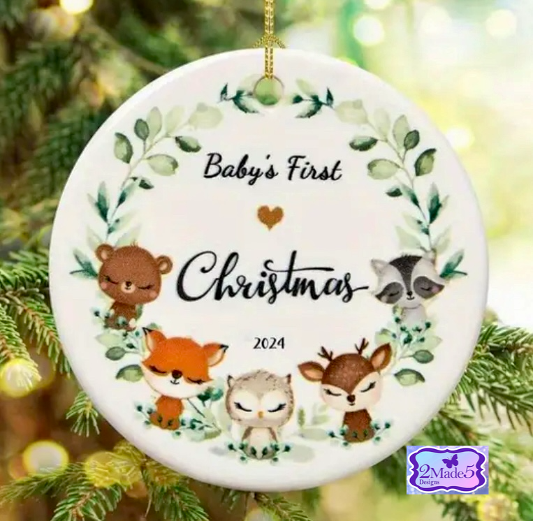 Baby’s First Christmas 2024 Baby Animals Ornament