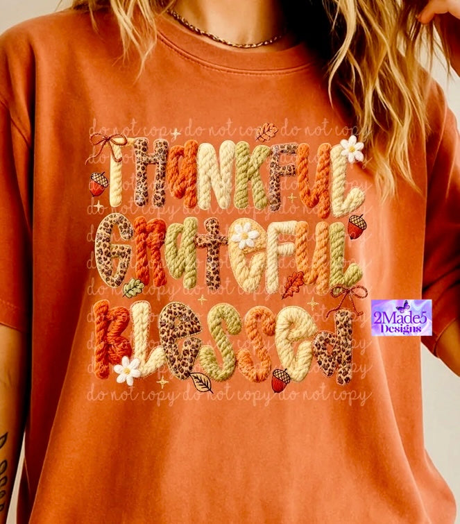 Thankful Grateful Blessed faux yarn Shirt
