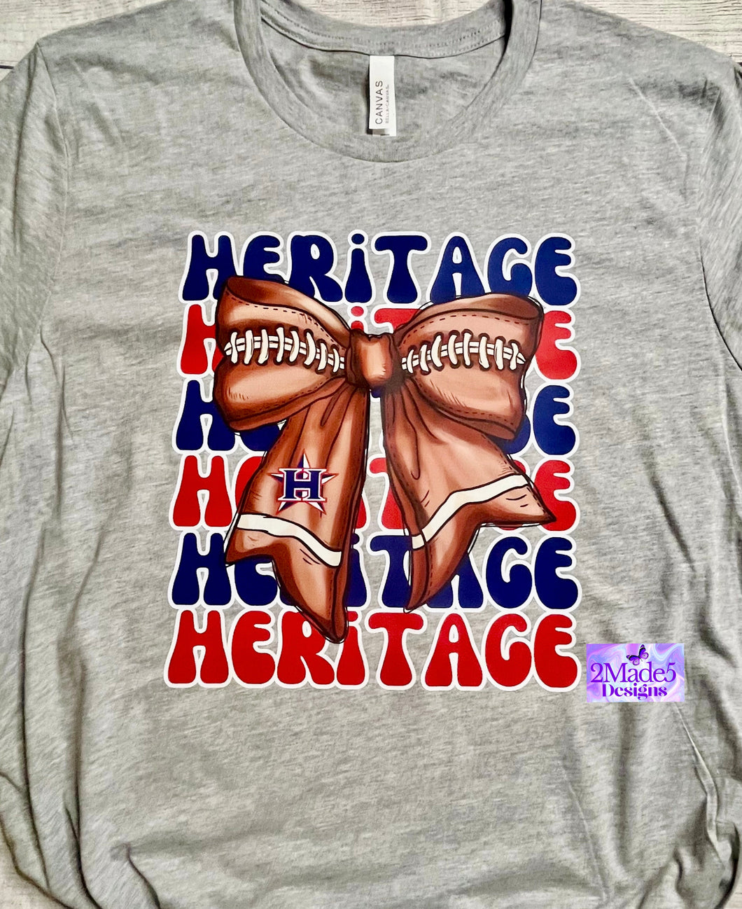 Heritage Generals Football Bow Bella Canvas Heather Athletic Gray Short Sleeve Shirt