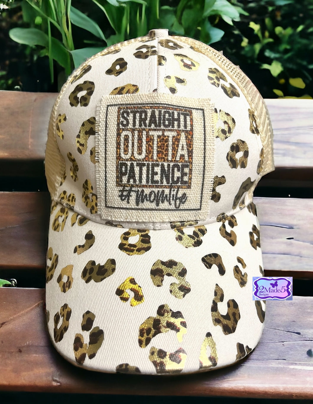 Straight Outta Patience #MOMLIFE Distressed Criss Cross Ponytail Hat