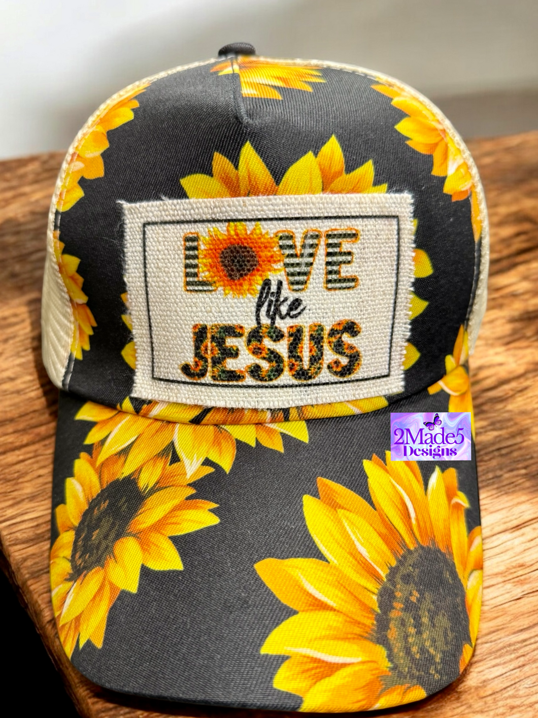 Love Like Jesus Sunflower Criss Cross Ponytail Hat