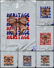 Load image into Gallery viewer, School Mascot Football Bow Shirt-Heritage Generals, Ringgold Tigers, LFO Warriors, Gordon Lee Trojans, Ridgeland Panthers,  Lafayette Ramblers
