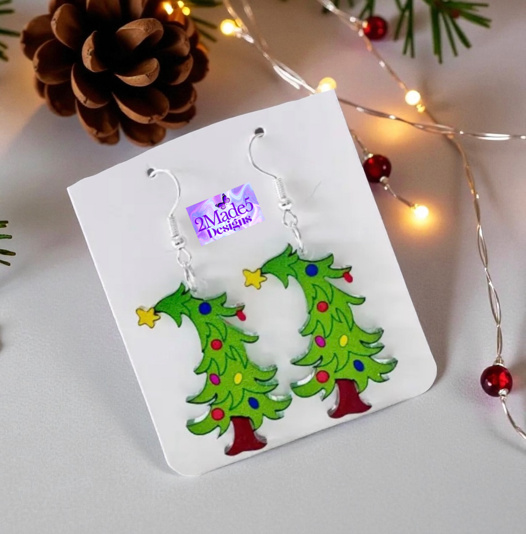 Green Guy Tree Dangle Christmas Earrings