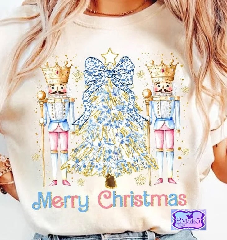 Merry Christmas Blue Tree & Nutcrackers Shirt