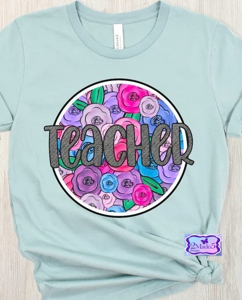 Teacher Floral Circle Shirt