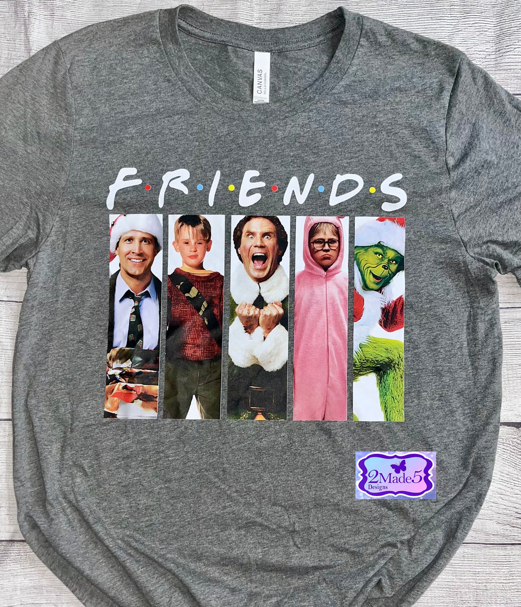 Christmas Friends on Bella Canvas Gray Shirt