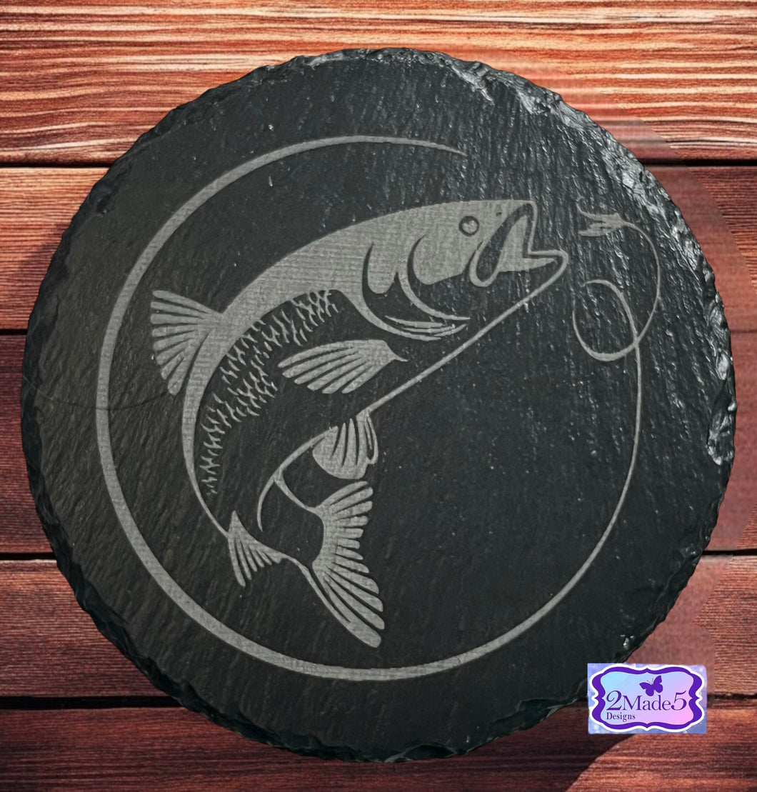 Fish Round Slate Coaster