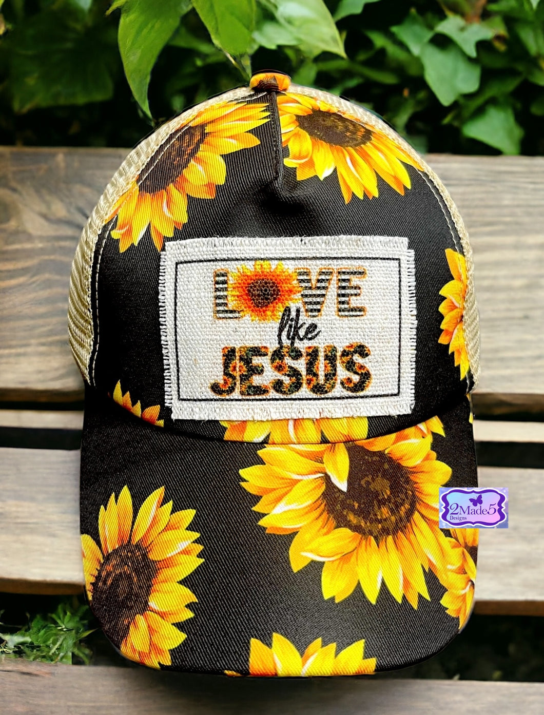 Love Like Jesus Sunflower Criss Cross Ponytail Hat