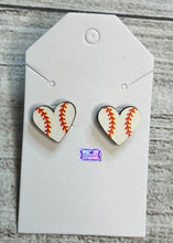 Load image into Gallery viewer, Heart Sports Stud Wood Earrings
