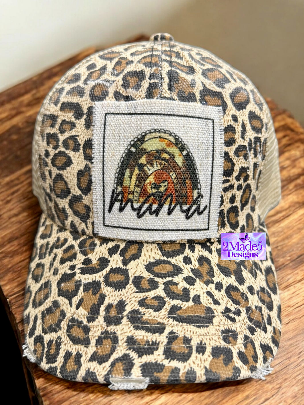 Mama Western Rainbow Cheetah Distressed Criss Cross Ponytail Hat